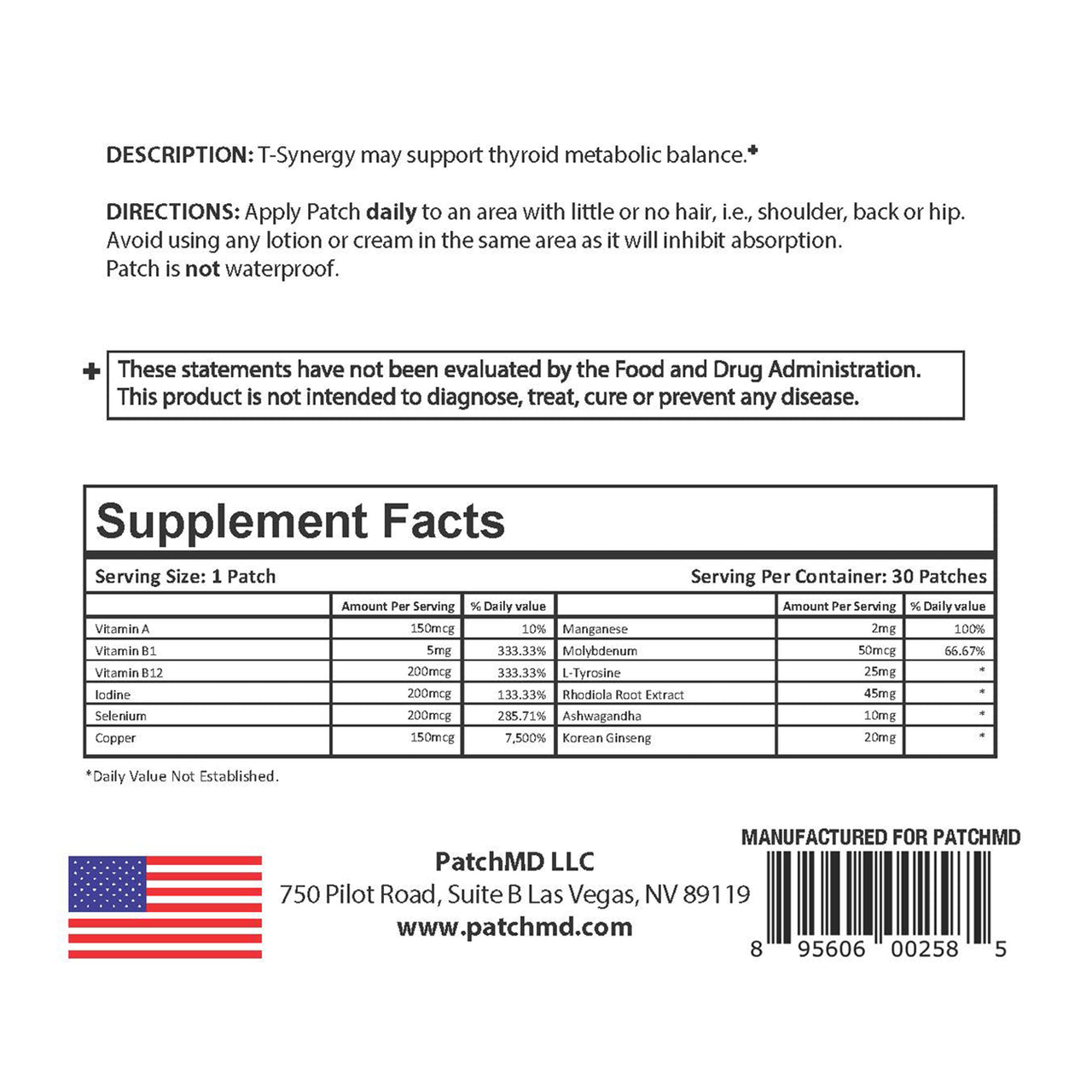 T-Synergy (Topical Patch 30 zile de aprovizionare) - 30 Pansamente | PatchMD