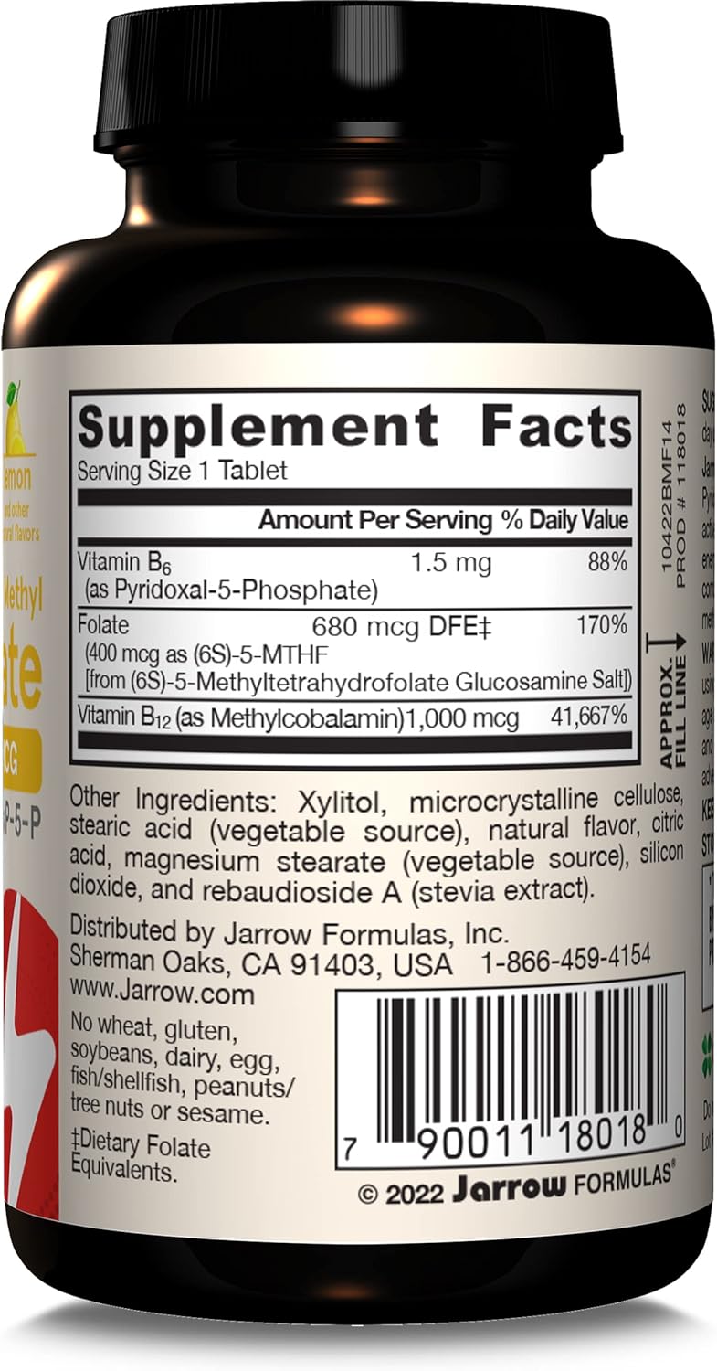 Méthyl B-12 et Méthyl Folate (Saveur de citron) - 100 comprimés à croquer | Jarrow Formulas