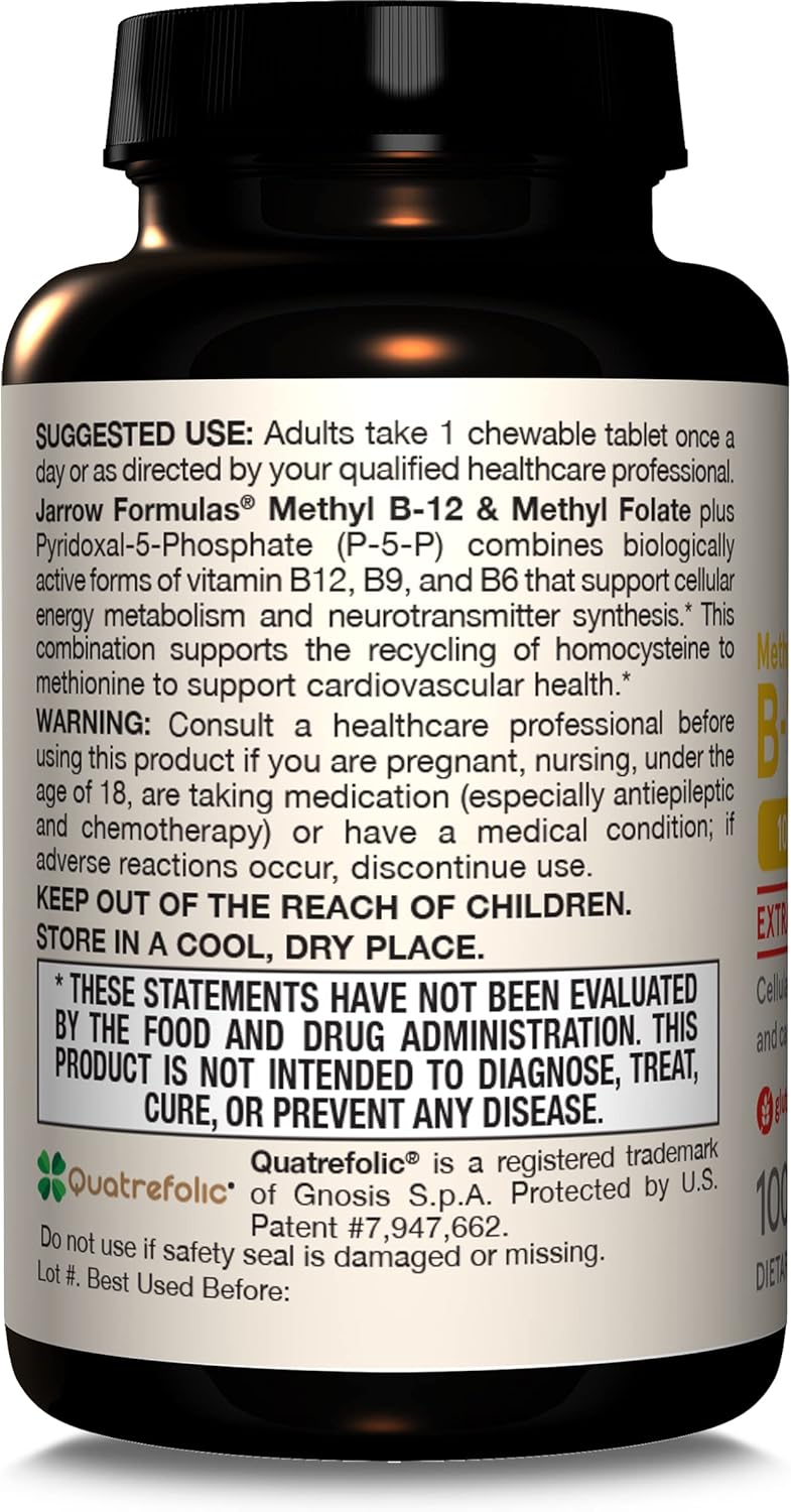 Méthyl B-12 et Méthyl Folate (Saveur de citron) - 100 comprimés à croquer | Jarrow Formulas