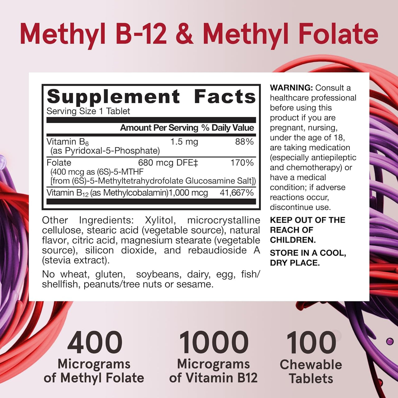 Méthyl B-12 et Méthyl Folate (Saveur de citron) - 100 comprimés à croquer | Jarrow Formulas