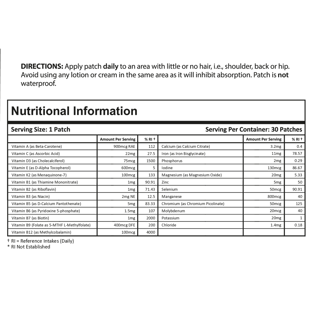 Multivitamin Plus (Topical Patch 30 Day Supply) - 30 Patches | PatchMD