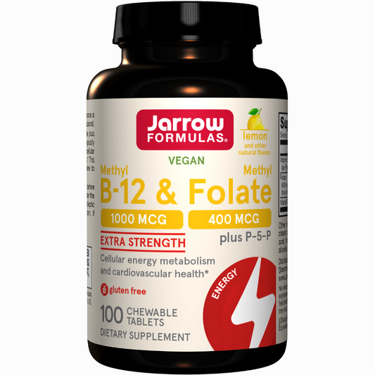 Methyl B-12 & Methyl Folate | Citronsmag | 100 Tyggetabletter | Jarrow Formulas