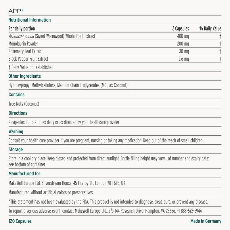 APP+ - 120 Cápsulas | Fórmula de Apoyo Antimicrobiano | MakeWell