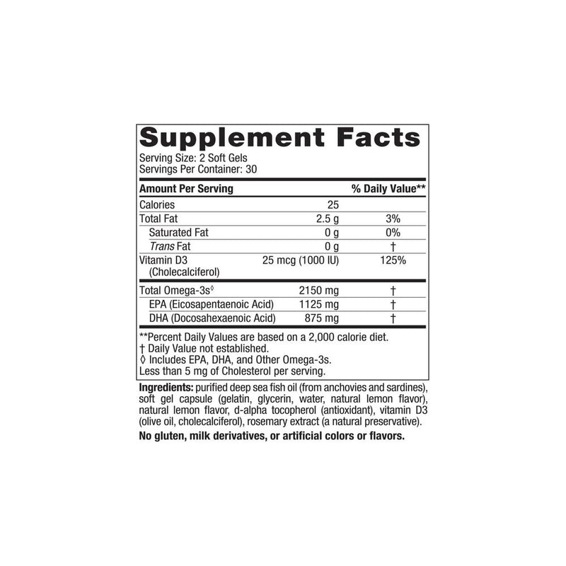 Ultimate Omega-D3 2X 2150mg (Lemon Flavour) - 60 Softgels | Nordic Naturals