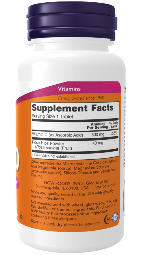 Vitamin C-500 with Rose Hips - 100 Tablets | NOW Foods
