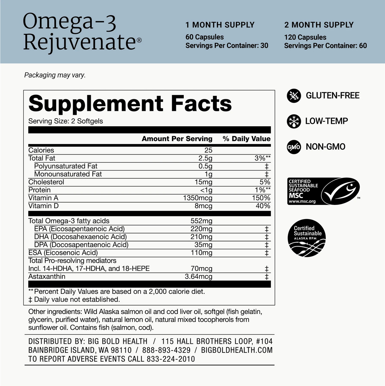 Omega-3 Rejuvenate® - 120 Softgels| Big Bold Health