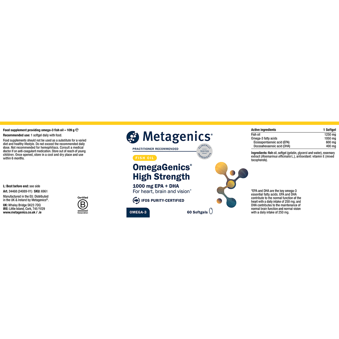 OmegaGenics High Strength Omega-3 Fish Oil - 60 Softgels | Metagenics