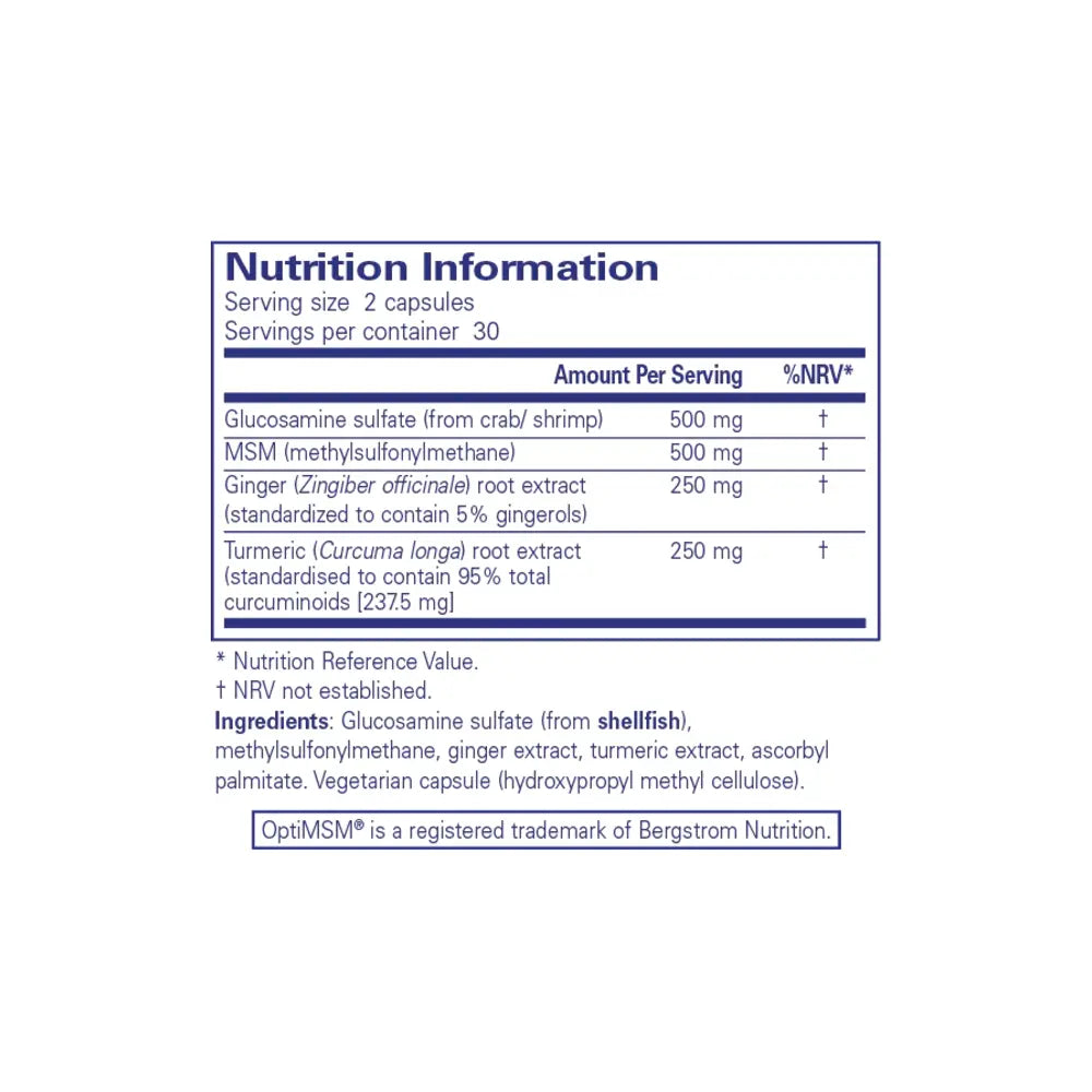 Glucosamine/MSM avec du gingembre et du curcuma - 60 gélules | Pure Encapsulations