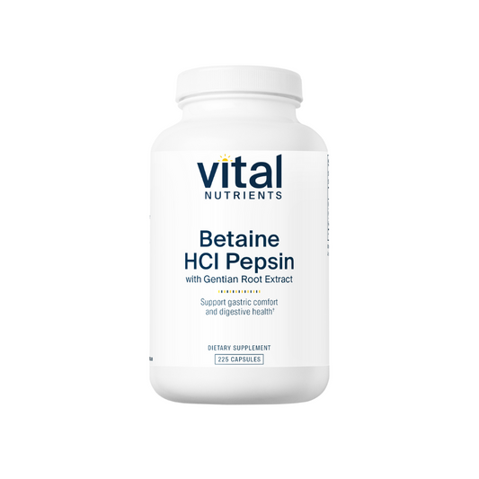 Betaina HCL, Pepsina si extract de radacina de gentiana | 225 capsule | Vital Nutrients