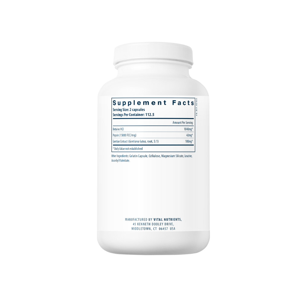Betaine HCL, Pepsin and Gentian Root Extract - 225 Capsules | Vital Nutrients