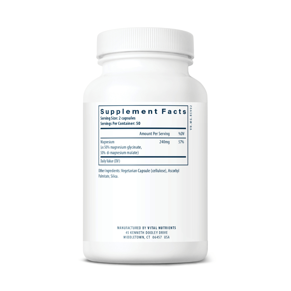 Magnesium (Glycinate/Malate) 120mg - 100 Capsules | Vital Nutrients