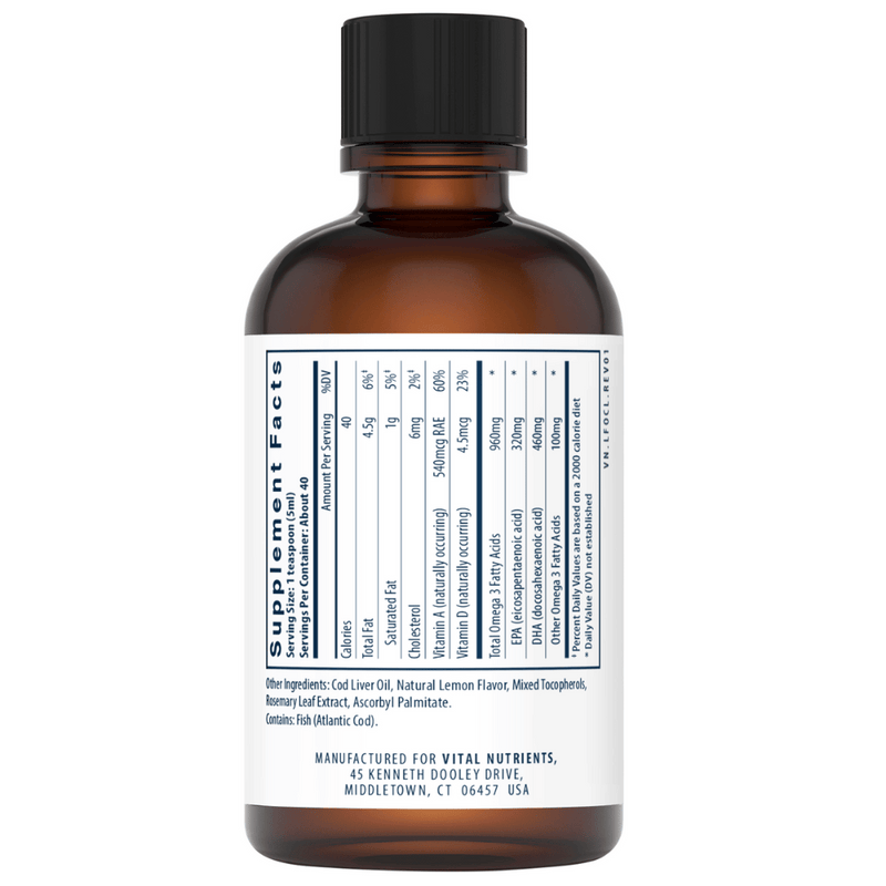 Ultra Pure Cod Liver Oil 1025 | Aroma de lamaie| 200ml | Vital Nutrients