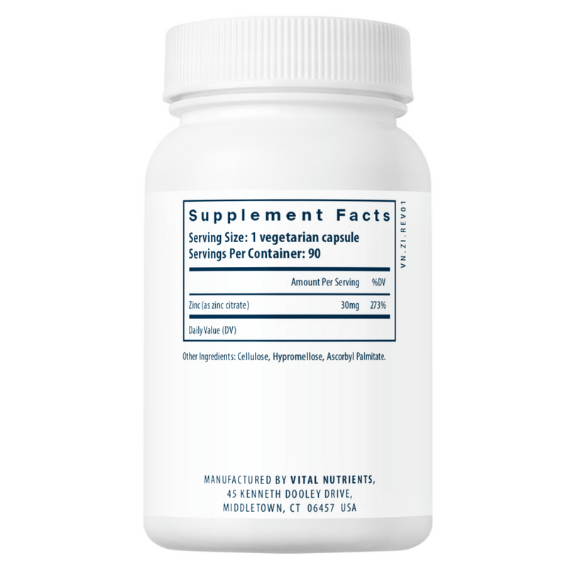 Zinkcitrat - 30mg - 90 Kapseln | Vital Nutrients