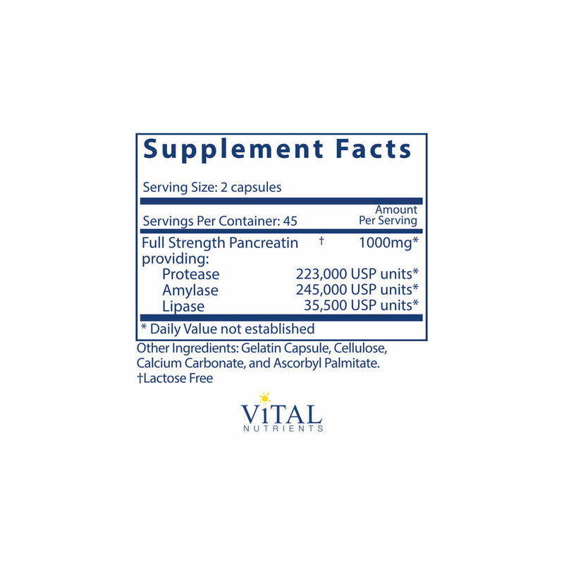 Alvleesklier-enzymen 1000mg (Full Strength) - 180 Capsules | Vital Nutrients