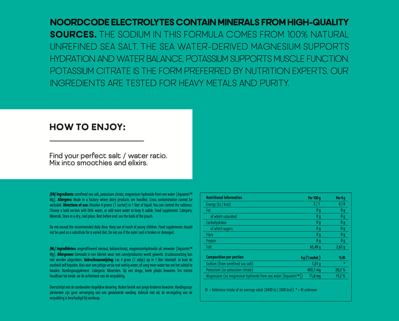 Electrolyten Niet-gearomatiseerd - 30 sachets | NoordCode